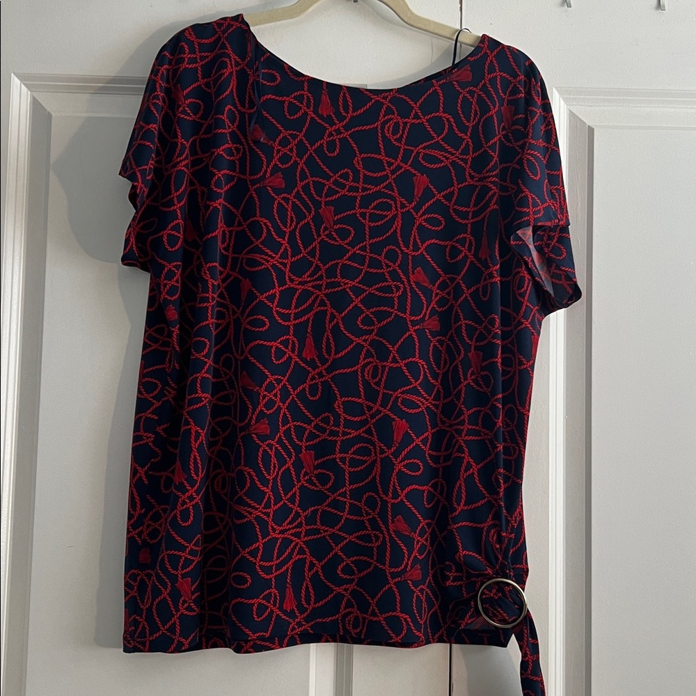 Michael Kors Navy and Red Tassel Tunic Top size L